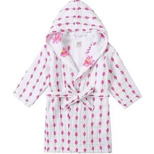 Kids Hooded Pajama Robe - White with Pink Roses, Size 1-2 Yrs